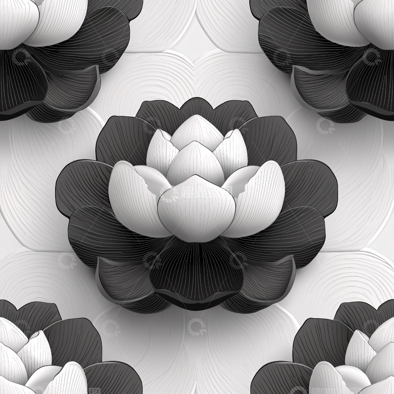 高清大图下载【趣麦麦图】黑白莲花重复图案