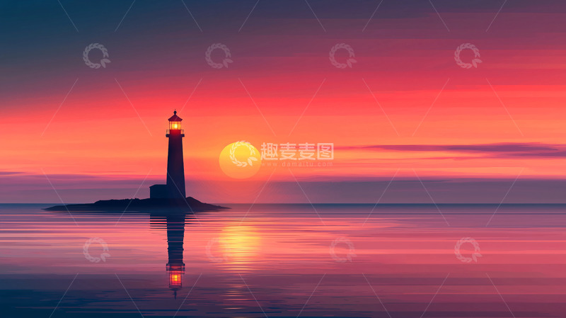 高清大图下载【趣麦麦图】灯塔日落海景