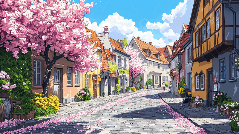 高清大图下载【趣麦麦图】春天小镇