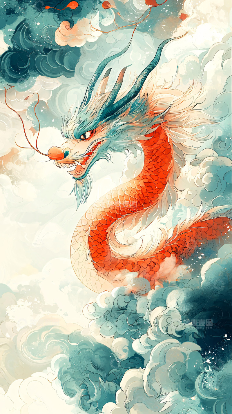 高清大图下载【趣麦麦图】云中飞舞的彩色龙