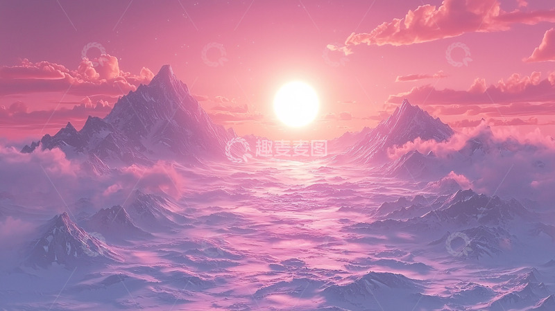 高清大图下载【趣麦麦图】粉色梦幻云海日出