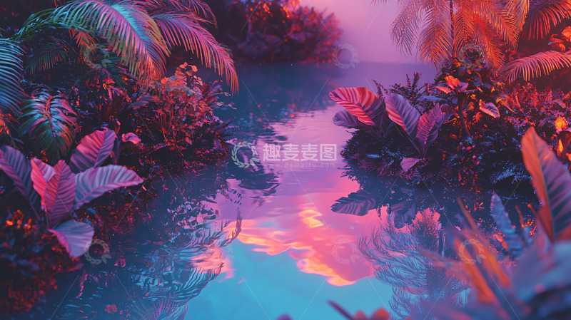 高清大图下载【趣麦麦图】梦幻热带雨林倒影