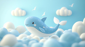 可爱卡通鲸鱼云朵背景