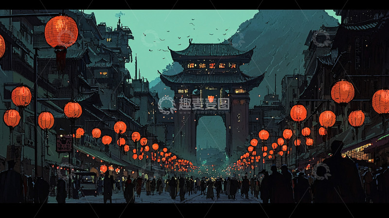 高清大图下载【趣麦麦图】中式夜景街景
