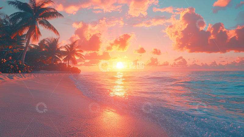 高清大图下载【趣麦麦图】热带海滩日落