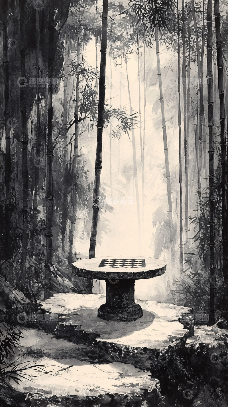高清大图下载【趣麦麦图】竹林棋盘