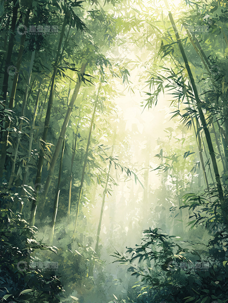 高清大图下载【趣麦麦图】阳光透过竹林