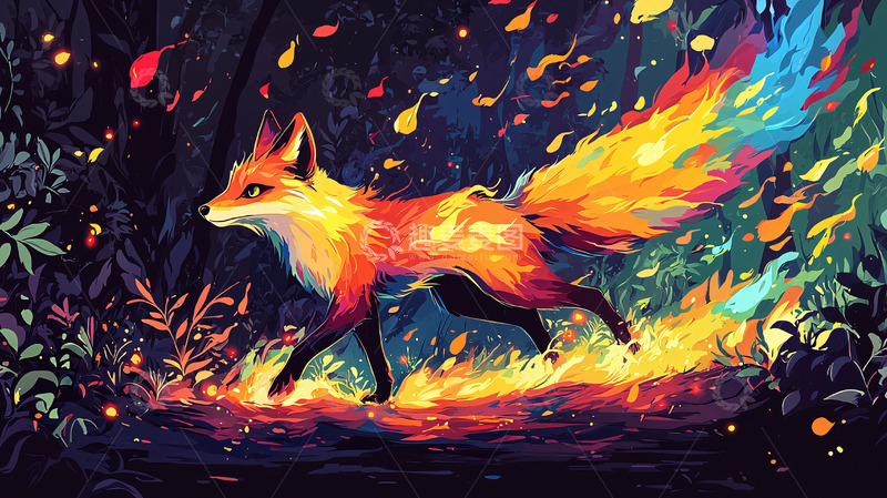 高清大图下载【趣麦麦图】奔跑火焰狐狸