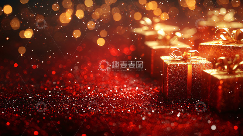 高清大图下载【趣麦麦图】红色背景金色礼物