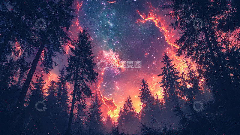 高清大图下载【趣麦麦图】星空森林夜景