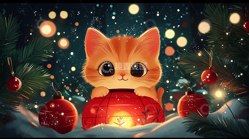 高清大图下载【趣麦麦图】圣诞节小猫