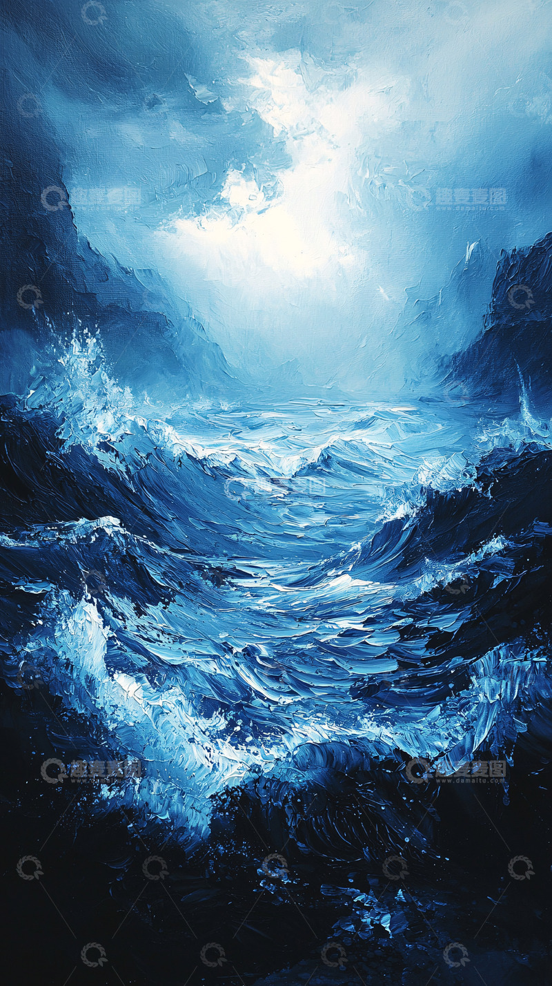 高清大图下载【趣麦麦图】波涛汹涌的深蓝色大海