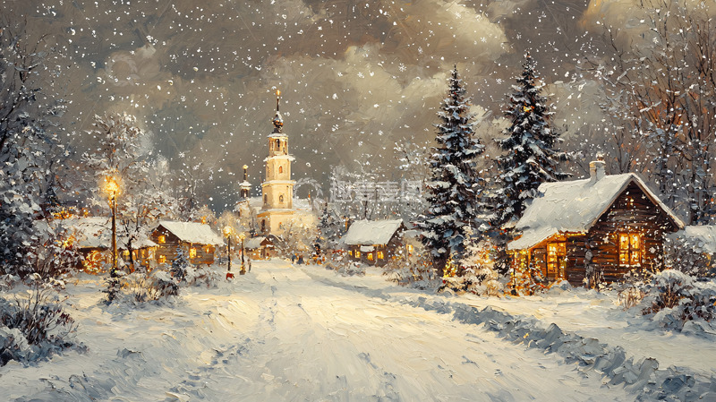 高清大图下载【趣麦麦图】下雪的北欧小镇