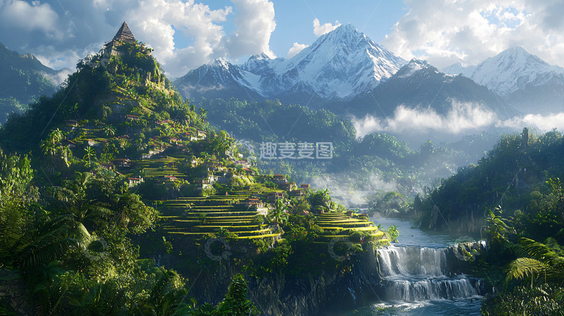 高清大图下载【趣麦麦图】山峦叠嶂的绿色村庄