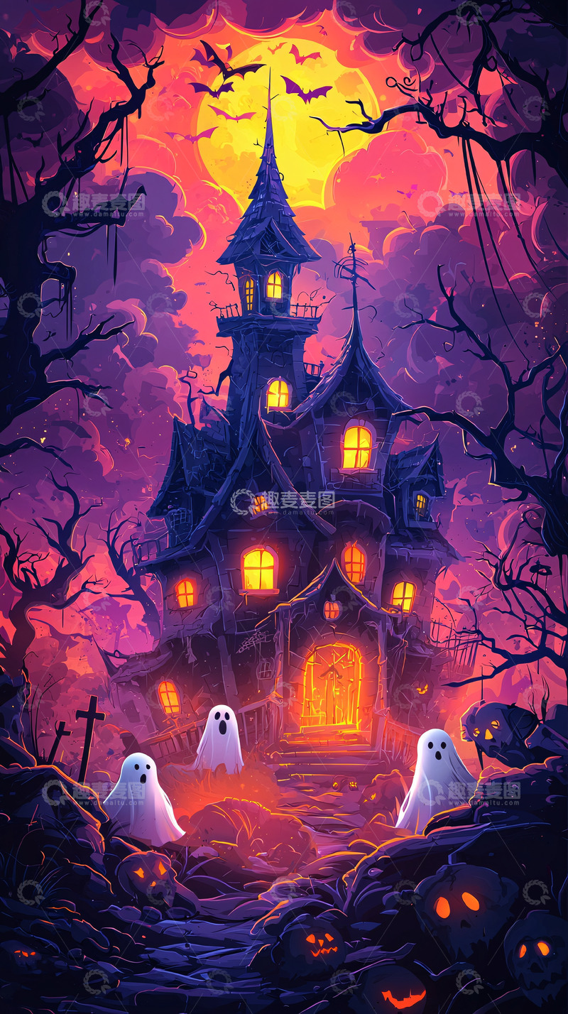 高清大图下载【趣麦麦图】万圣节主题卡通古堡