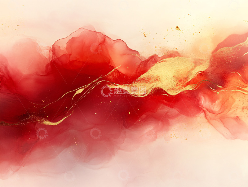 高清大图下载【趣麦麦图】红色金色水墨画