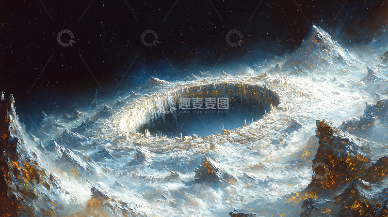 高清大图下载【趣麦麦图】环形山被冰雪覆盖的星球表面