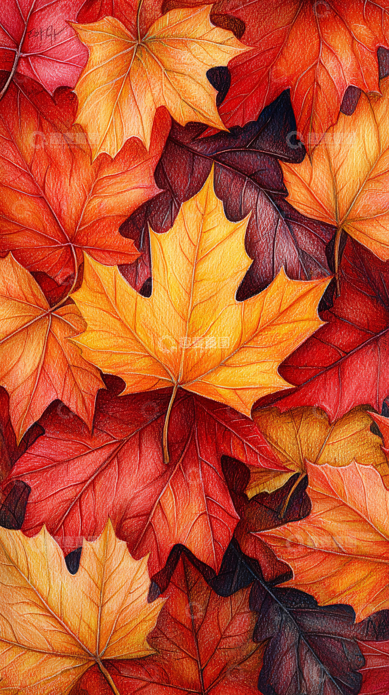 高清大图下载【趣麦麦图】红黄渐变枫叶堆叠