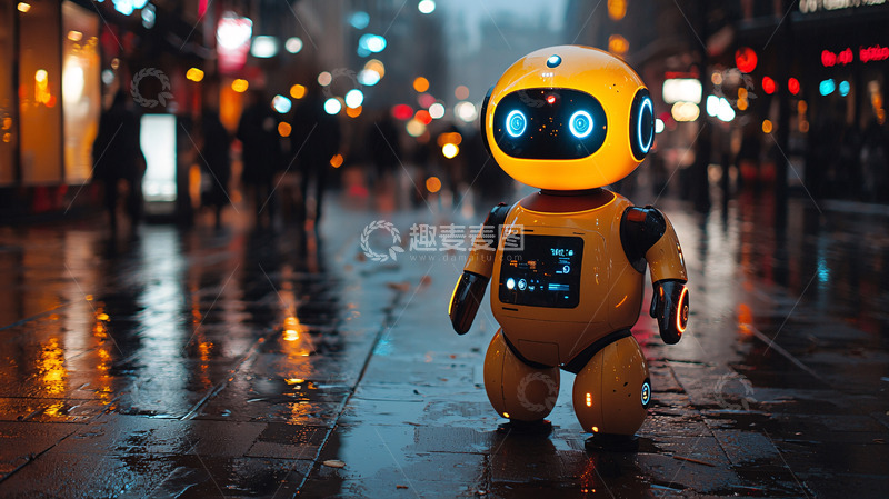 高清大图下载【趣麦麦图】雨夜都市小机器人
