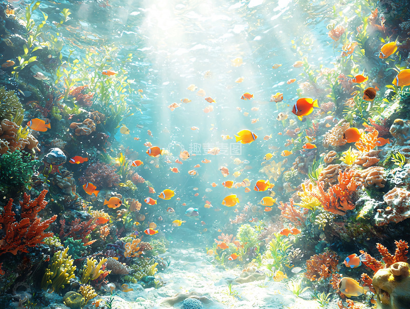 高清大图下载【趣麦麦图】海底珊瑚礁鱼群