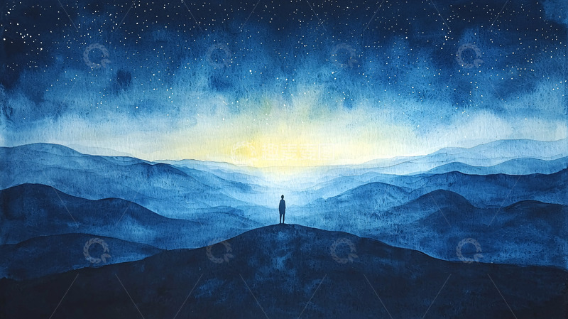 高清大图下载【趣麦麦图】水彩星空山峰