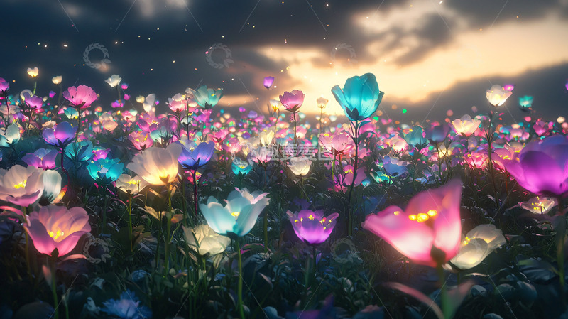 高清大图下载【趣麦麦图】梦幻多彩发光花田