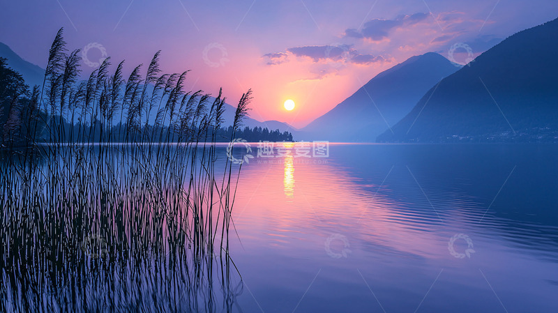 高清大图下载【趣麦麦图】日出湖景