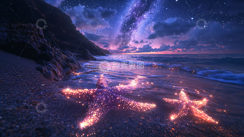 高清大图下载【趣麦麦图】星空下的海滩