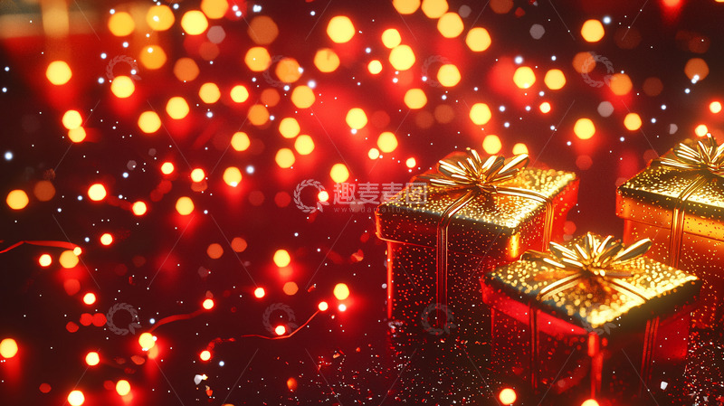 高清大图下载【趣麦麦图】红色背景圣诞礼物