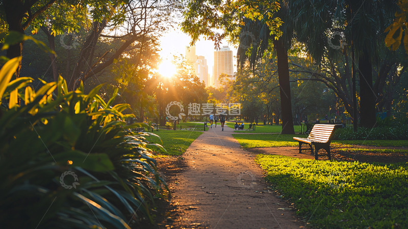 高清大图下载【趣麦麦图】公园夕阳小路