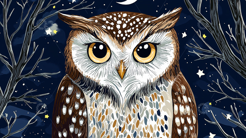 高清大图下载【趣麦麦图】夜空下的大眼猫头鹰