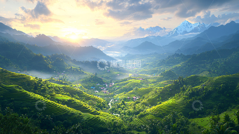 高清大图下载【趣麦麦图】翠绿山谷阳光照耀