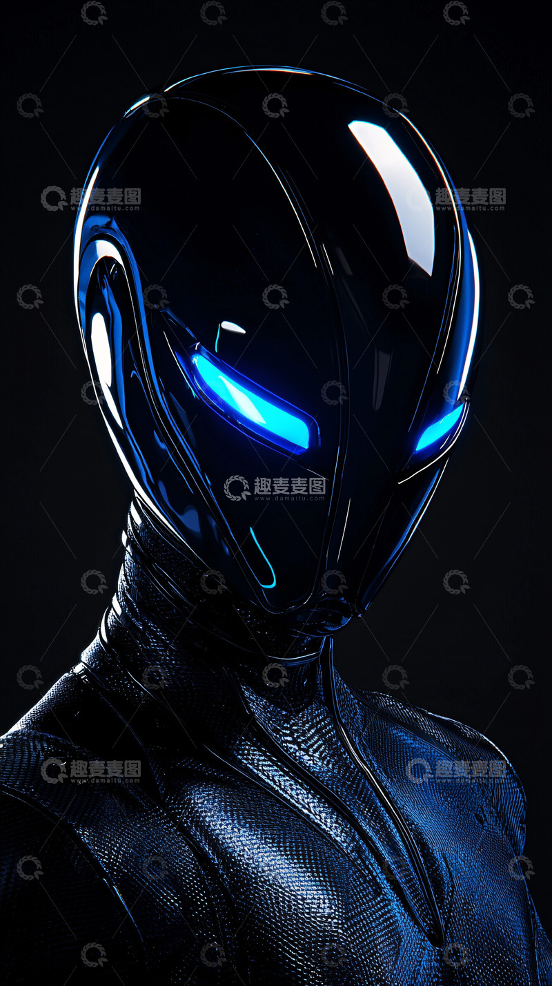 高清大图下载【趣麦麦图】未来感黑色紧身衣头盔