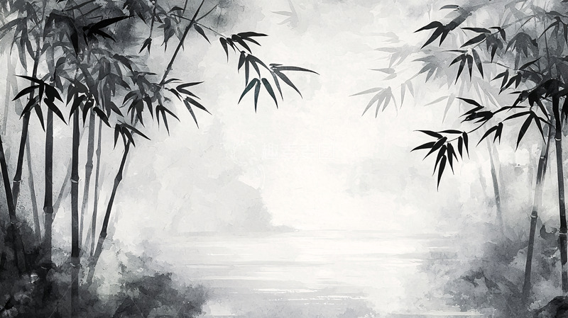 高清大图下载【趣麦麦图】水墨风竹林意境留白