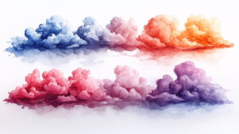 高清大图下载【趣麦麦图】彩色水彩云朵素材