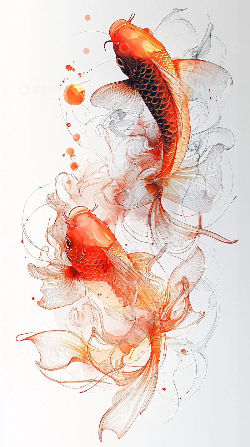 高清大图下载【趣麦麦图】水墨鲤鱼