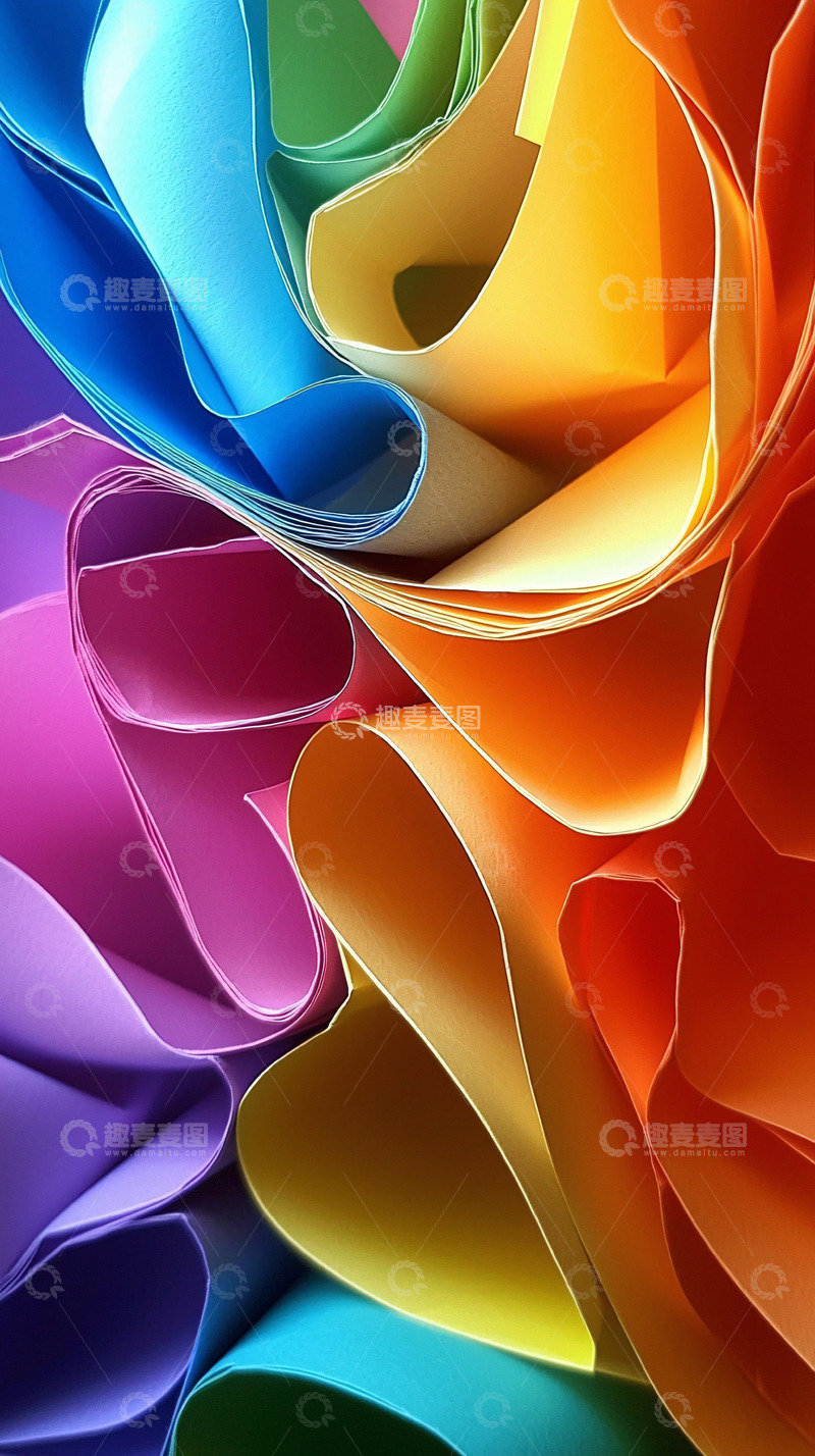 高清大图下载【趣麦麦图】彩色纸张卷曲抽象
