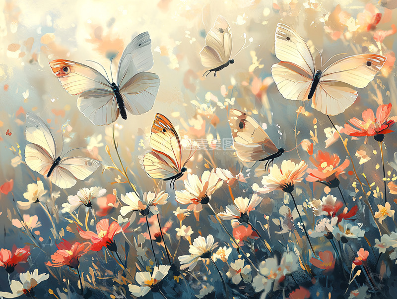 高清大图下载【趣麦麦图】阳光下飞舞的蝴蝶和花朵