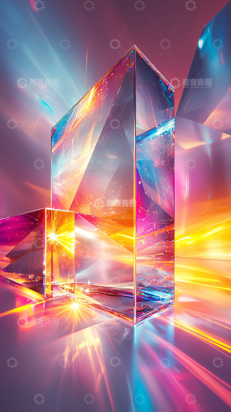 高清大图下载【趣麦麦图】彩色光线穿透晶体结构