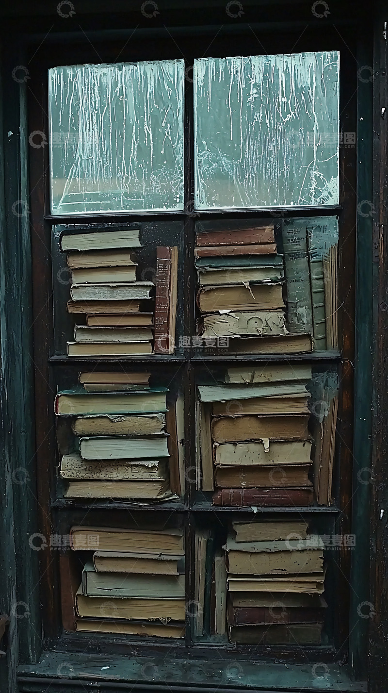 高清大图下载【趣麦麦图】古旧书籍堆满窗格