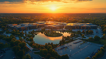 日落下的现代化建筑群