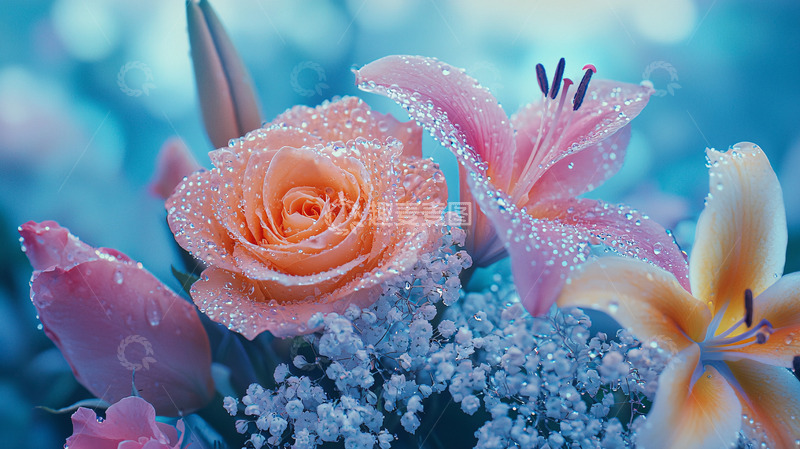 高清大图下载【趣麦麦图】清新的玫瑰百合花束