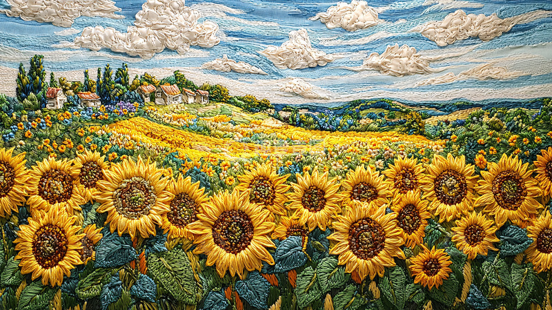 高清大图下载【趣麦麦图】向日葵田园乡村风景画