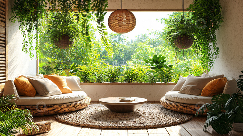 高清大图下载【趣麦麦图】绿植环绕的舒适休闲空间