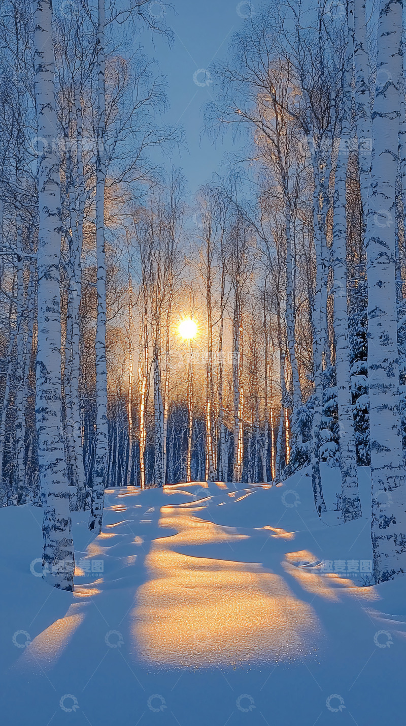 高清大图下载【趣麦麦图】冬日雪景桦树林
