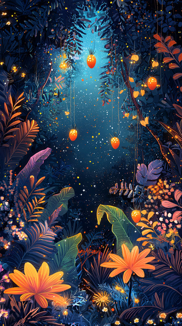 奇幻森林夜晚星空光芒