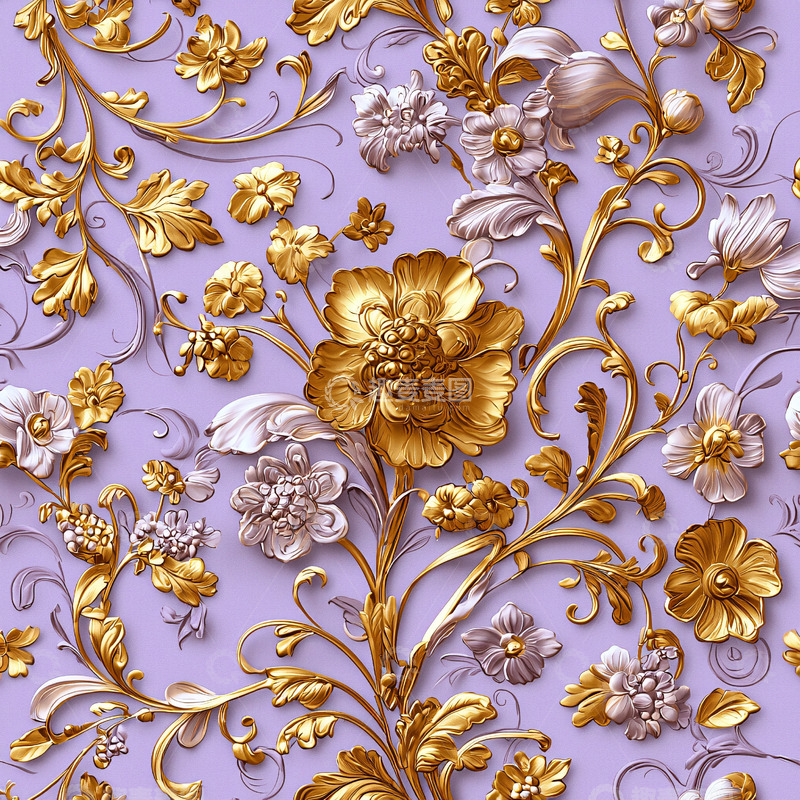 高清大图下载【趣麦麦图】金色花朵浮雕图案