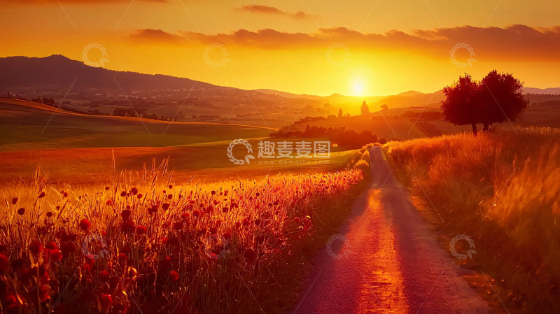 高清大图下载【趣麦麦图】金色麦田落日余晖
