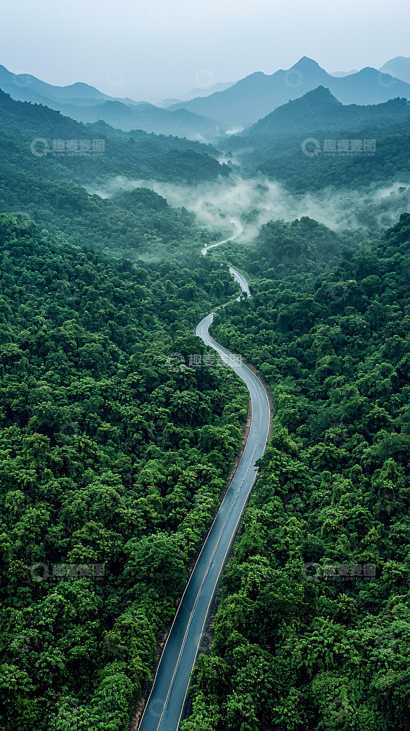 高清大图下载【趣麦麦图】蜿蜒山路穿梭于森林间