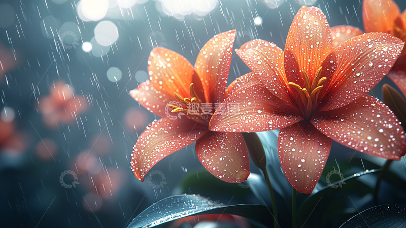 高清大图下载【趣麦麦图】雨中橙色百合花